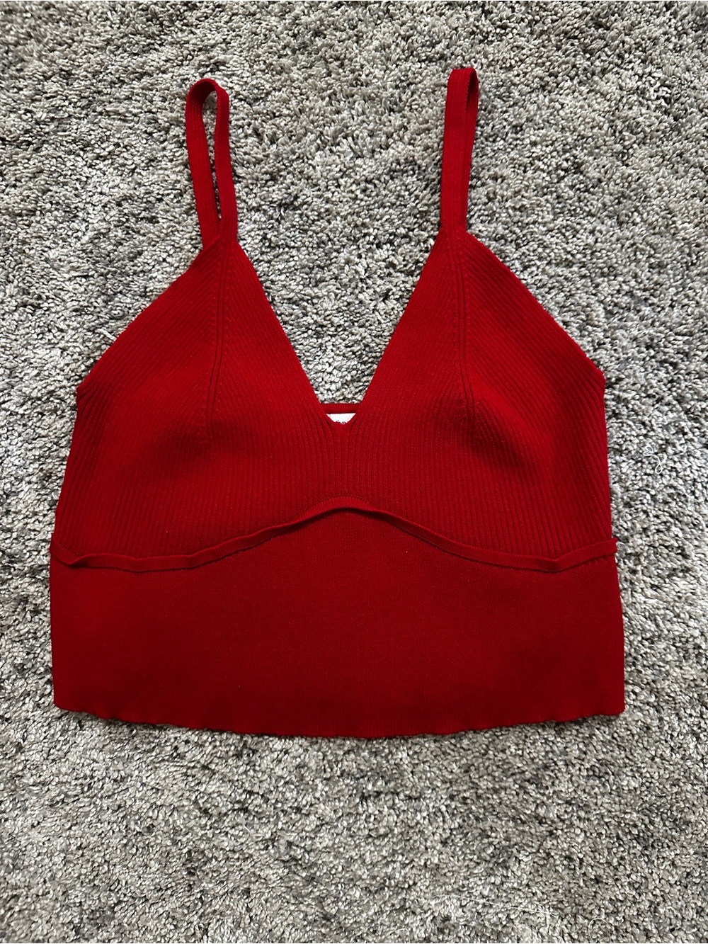 #9 Active USA Red Ribbed V-Neck Crop Top